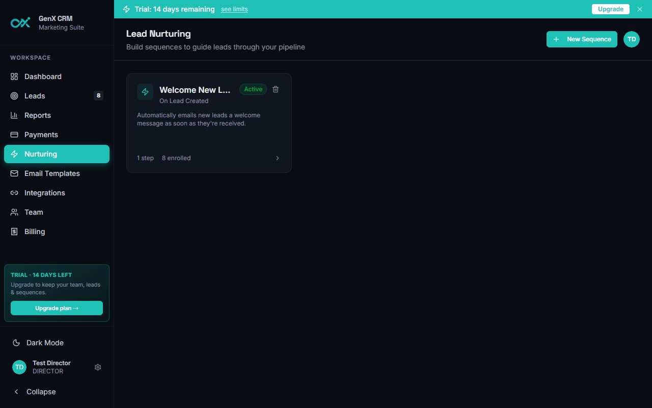GenXCRM nurturing sequence builder